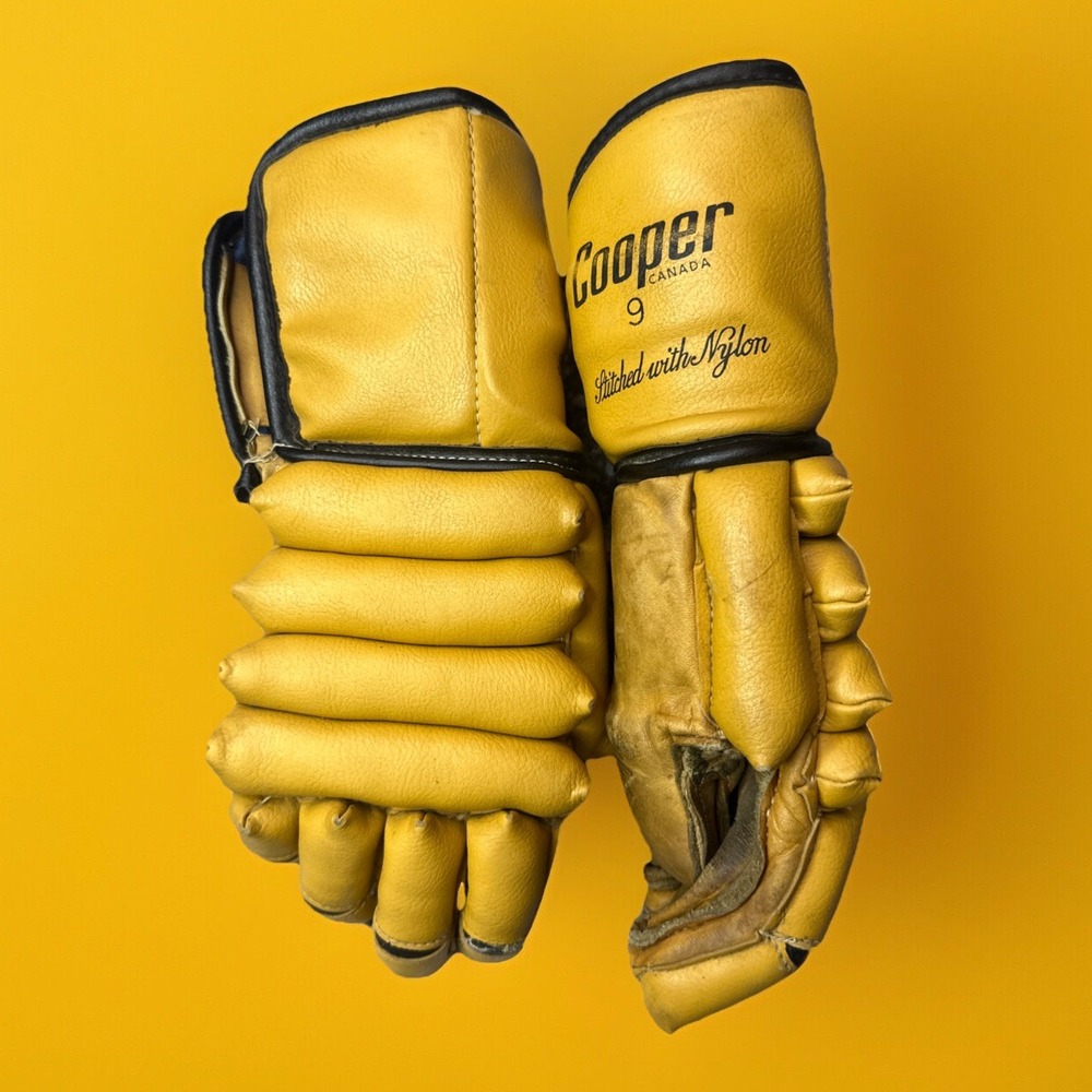 Cooper Hockey Gloves Model 9 Vintage 14" Natural Tan Leather Armourflex Canada